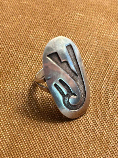 Vintage Hopi Sterling Silver Overlay Ring Split Shank Native American - Size 6