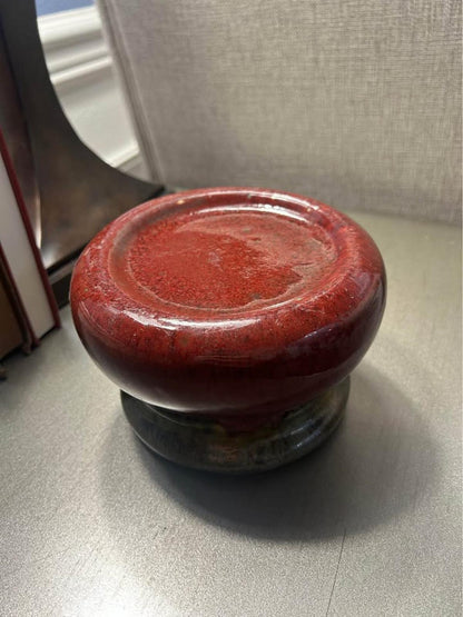 Vintage Oxblood Ceramic Candle Pedestal – Sang de Boeuf Art Pottery Holder