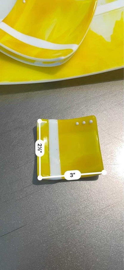 Red Stone Glass Yellow & White Fused Glass Platter and Appetizer Set (5 Pieces)
