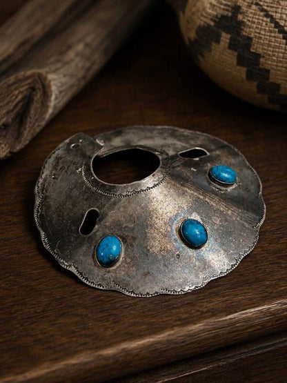 Vintage Lowell Draper Navajo Sterling Silver Matrix Turquoise Hair Bun Cover Chongo Tie