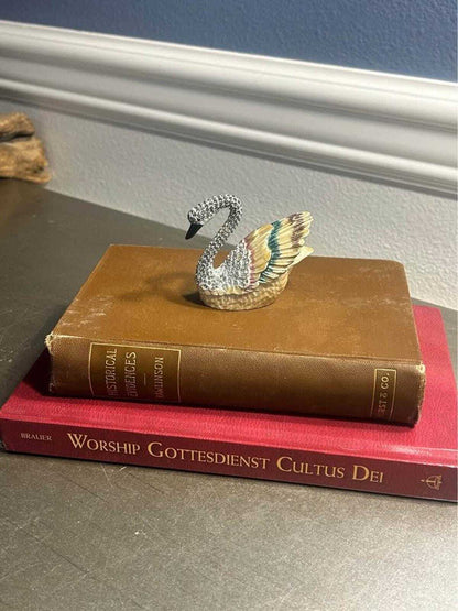 Hand-Painted Enamel Swan Trinket Box with Rhinestone Pavé