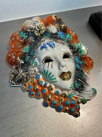 CLB 0073 M Italian Ceramic Wall Mask, Hand-Painted Fruit & Leaf Motif