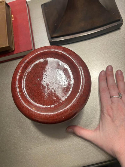 Vintage Oxblood Ceramic Candle Pedestal – Sang de Boeuf Art Pottery Holder