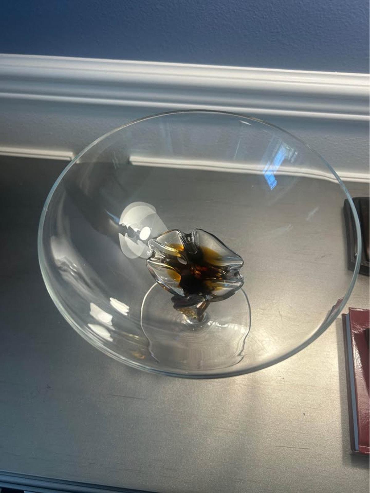 Mid-Century Modern Amber Controlled Twist Glass Compote - Large 11” Art Glass Centerpiece Bowl