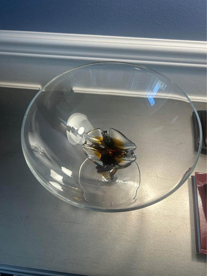Mid-Century Modern Amber Controlled Twist Glass Compote - Large 11” Art Glass Centerpiece Bowl