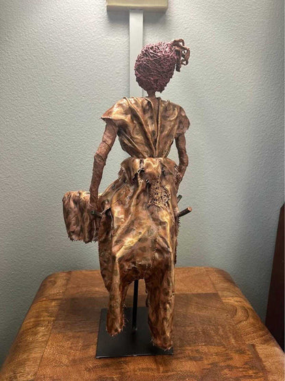 Seated Figure in Leopard Print - 15" Paverpol Textile Sculpture