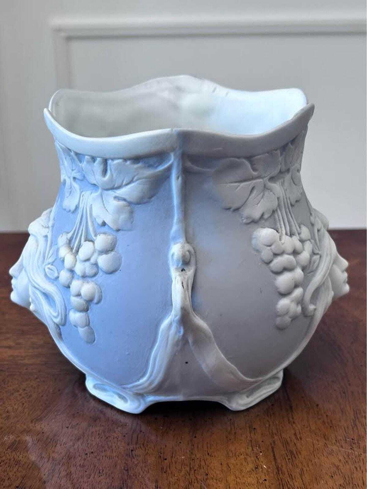 Antique Schafer & Vater Blue Bisque Porcelain Art Nouveau Maiden Vase