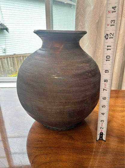 Vintage Large Signed Pam Carson Raku Pottery Metallic Glaze Vessel