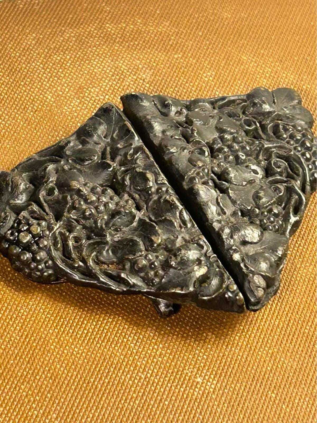 Antique Victorian Mourning Sash Buckle Cast Grape Vine Motif Japanned Metal