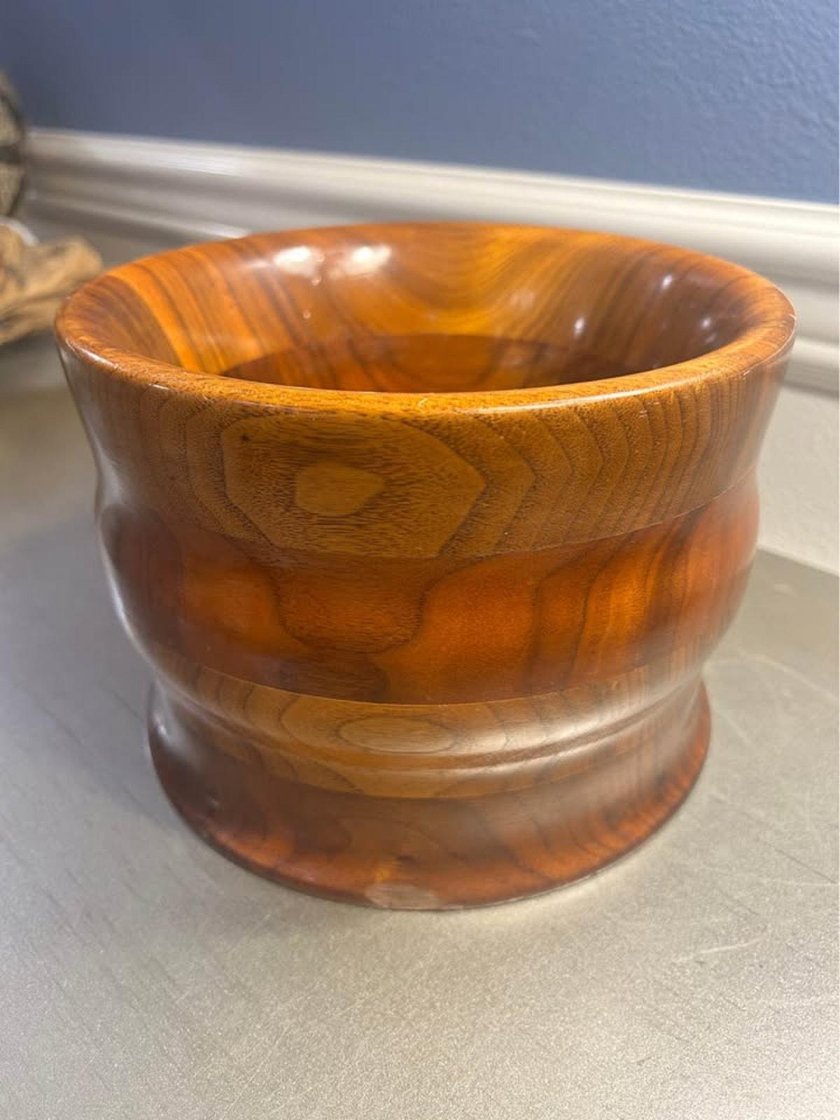 Mid Century Modern Hand Turned Danish Teak Sculptural Bowl - Heavy Weighted Base
