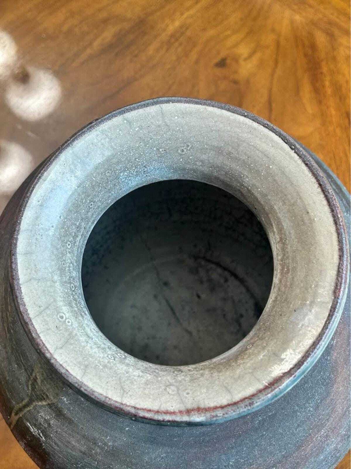 Vintage Large Signed Pam Carson Raku Pottery Metallic Glaze Vessel