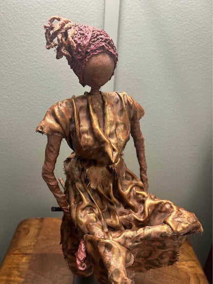 Seated Figure in Leopard Print - 15" Paverpol Textile Sculpture