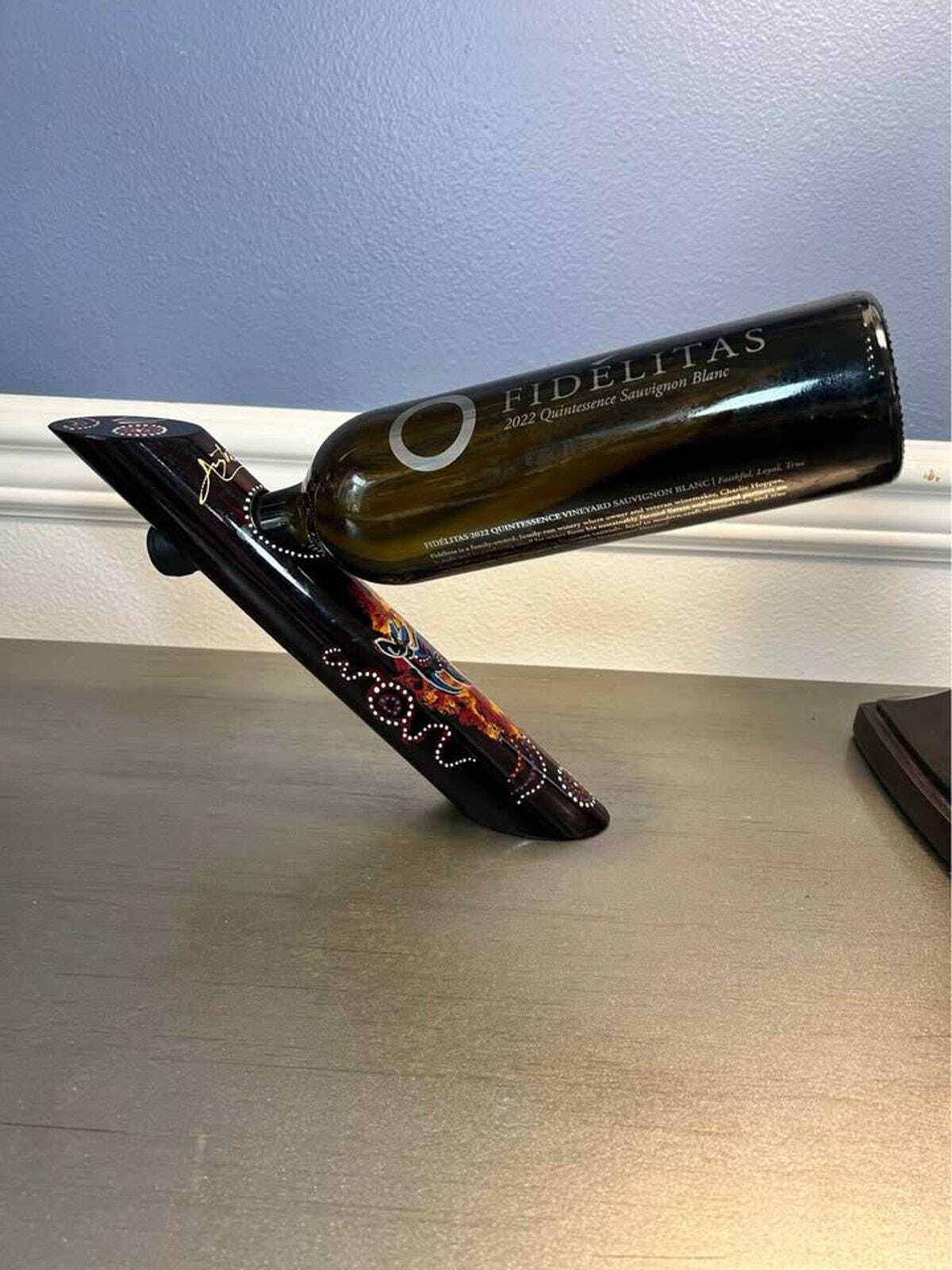 Australian Hand-Painted "Gravity" Wine Bottle Holder - Kangaroo Motif