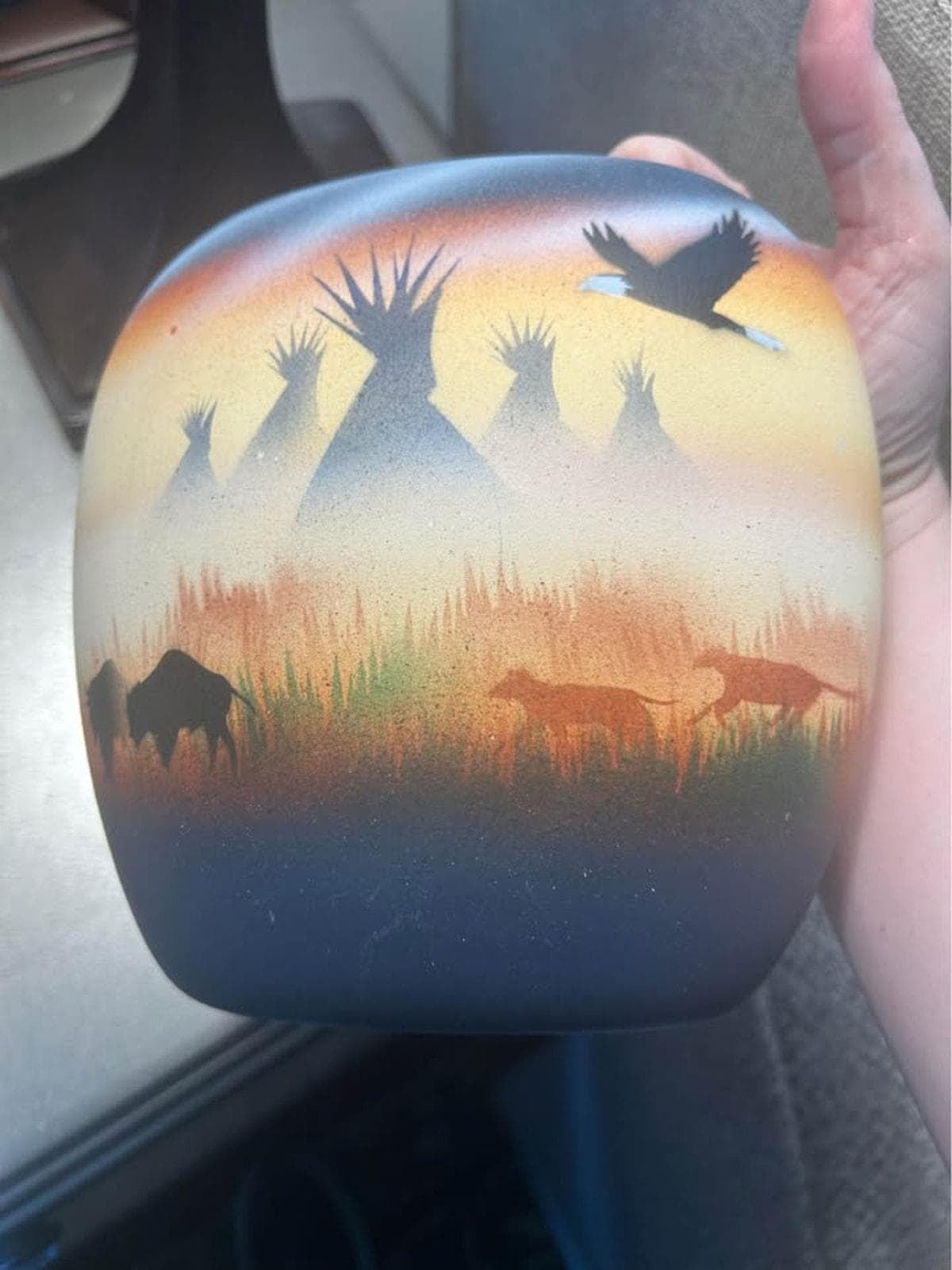 T. Blank Ome Signed Southwestern Pottery Vase - Hand-Painted Bison & Eagle Narrative