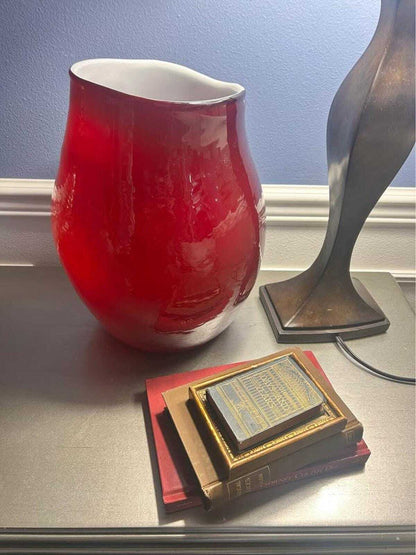 Heavy Studio Art Glass Ruby Cased Floor Vase - 16.5"