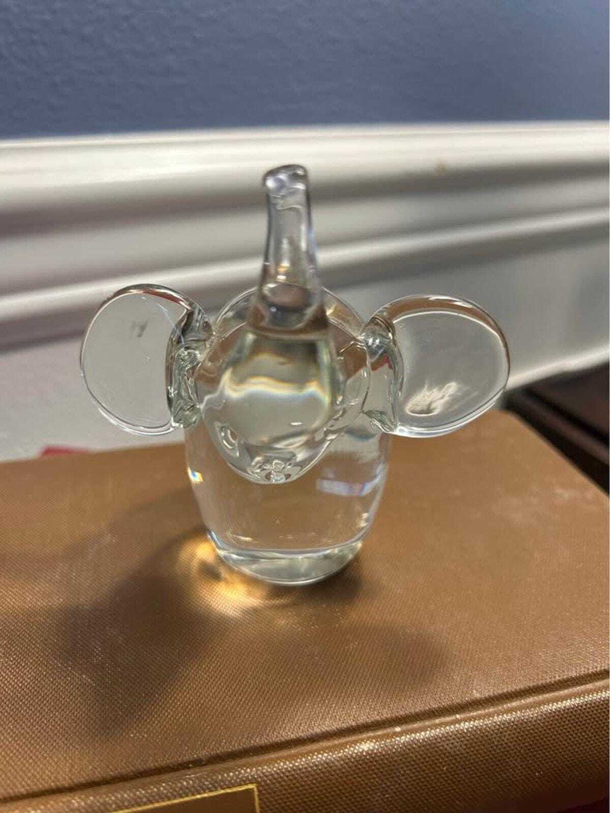 Hand Blown Clear Glass Elephant Figurine - Trunk Up for Good Luck