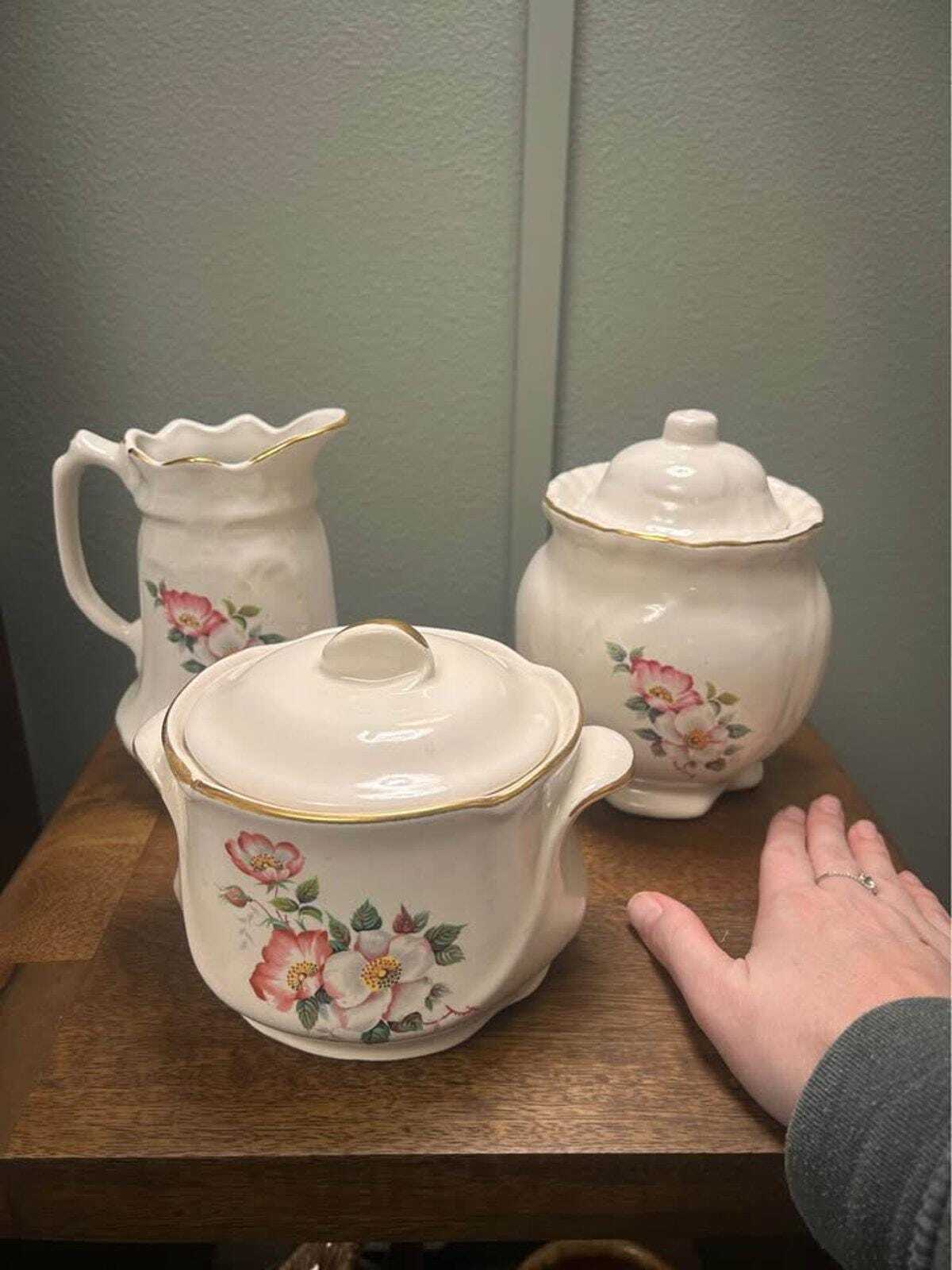 Vintage House of Webster Tea Set | Wild Rose Motif, Gold Gilt, Hand-Painted Pottery