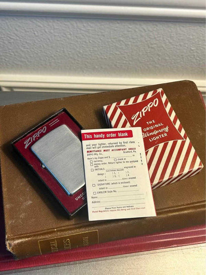 Vintage 1953-1955 Zippo Windproof Lighter in Original Candy Stripe Box | Brushed Chrome Pat. 2517191