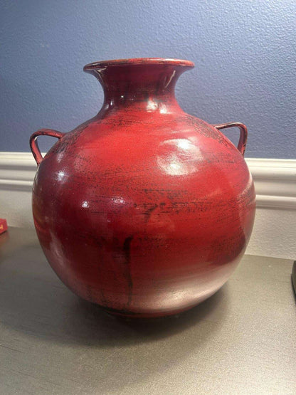 Large Distressed Red Italian Art Pottery Vase
