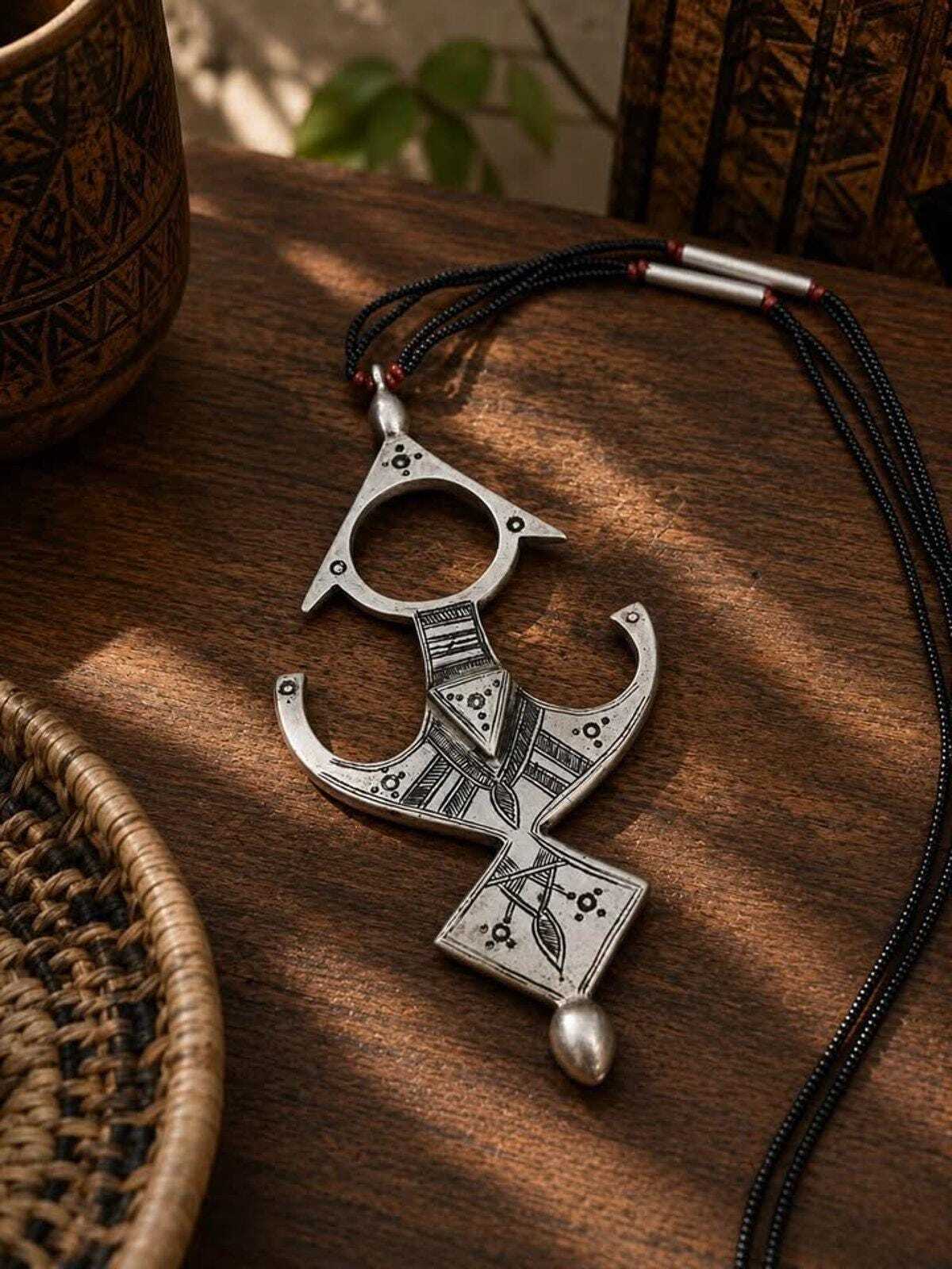 Vintage Large Tuareg Cross of Agadez Pendant Necklace Tribal Amulet