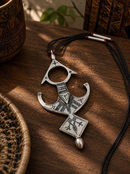 Vintage Large Tuareg Cross of Agadez Pendant Necklace Tribal Amulet
