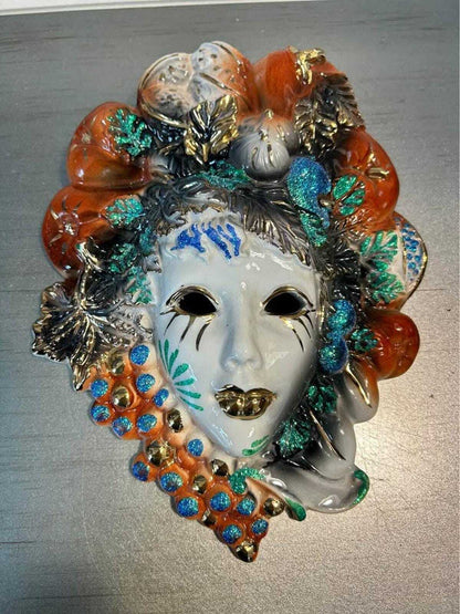 CLB 0073 M Italian Ceramic Wall Mask, Hand-Painted Fruit & Leaf Motif