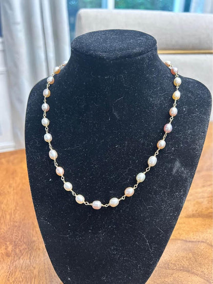 Vintage 14k Gold Wire Wrapped Freshwater Pearl Necklace, Pastel Baroque Pearls