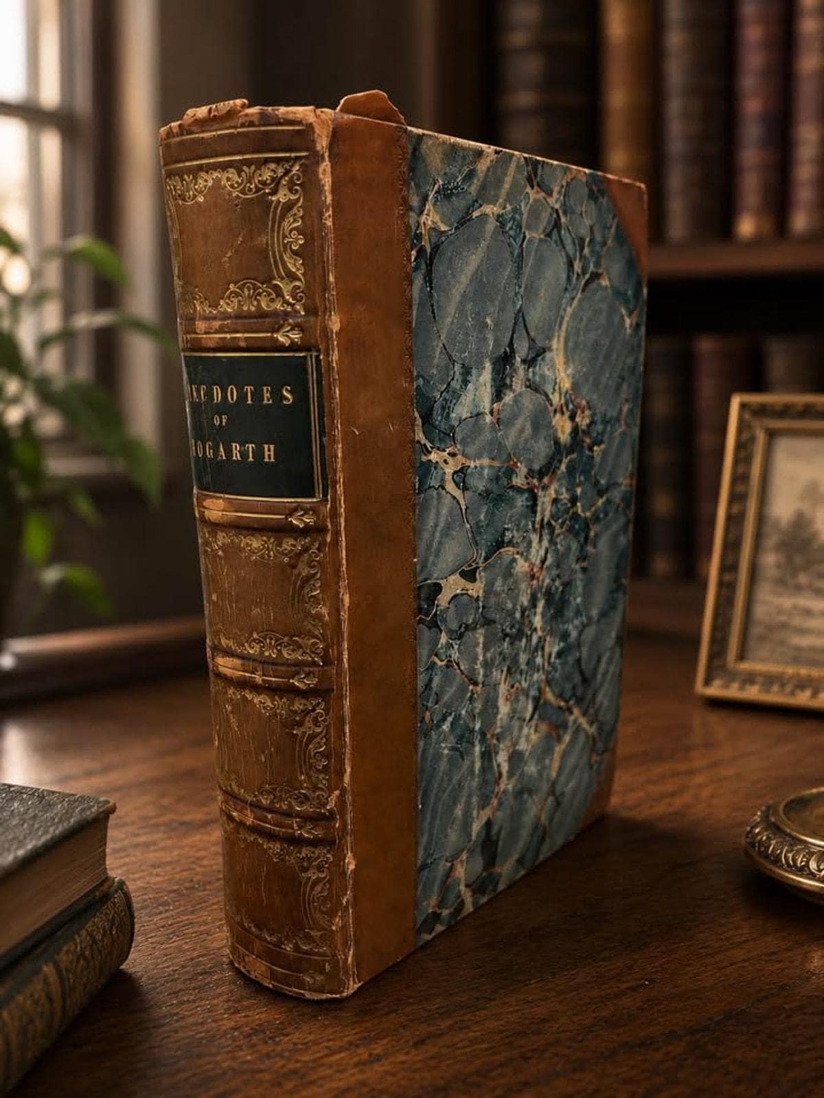 Antique 1833 Anecdotes of William Hogarth Book | J.B. Nichols | Half Leather Binding