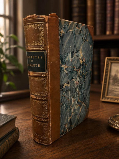Antique 1833 Anecdotes of William Hogarth Book | J.B. Nichols | Half Leather Binding