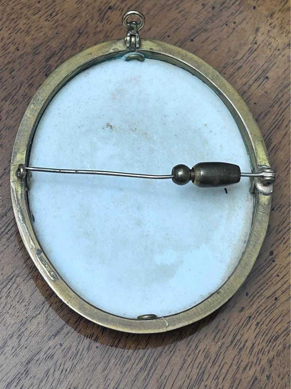 Antique Victorian Hand-Painted Porcelain Girl Portrait Brooch