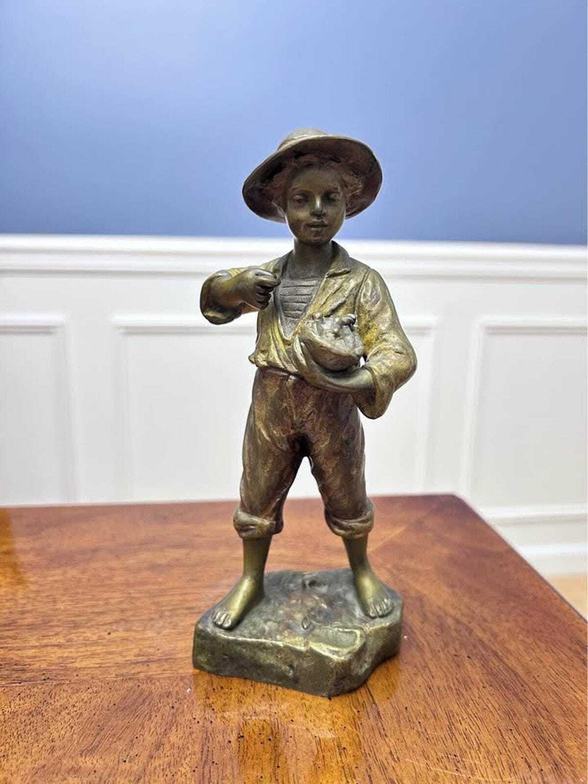 Antique French Bronze Peasant Boy Sculpture by Goyeau