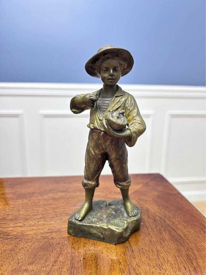 Antique French Bronze Peasant Boy Sculpture by Goyeau