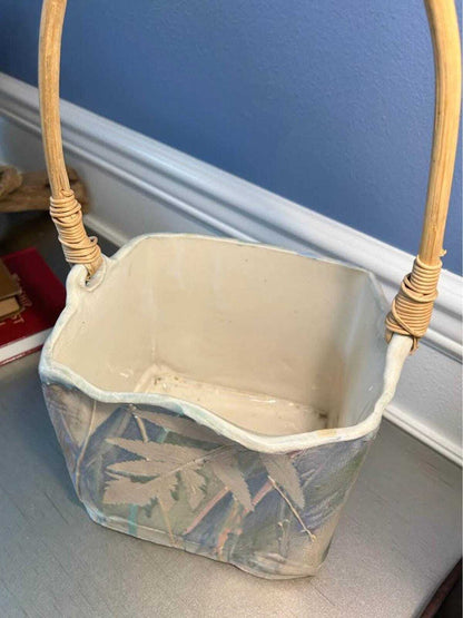 Hannegan Studio Art Pottery Square Basket with Bentwood Handle