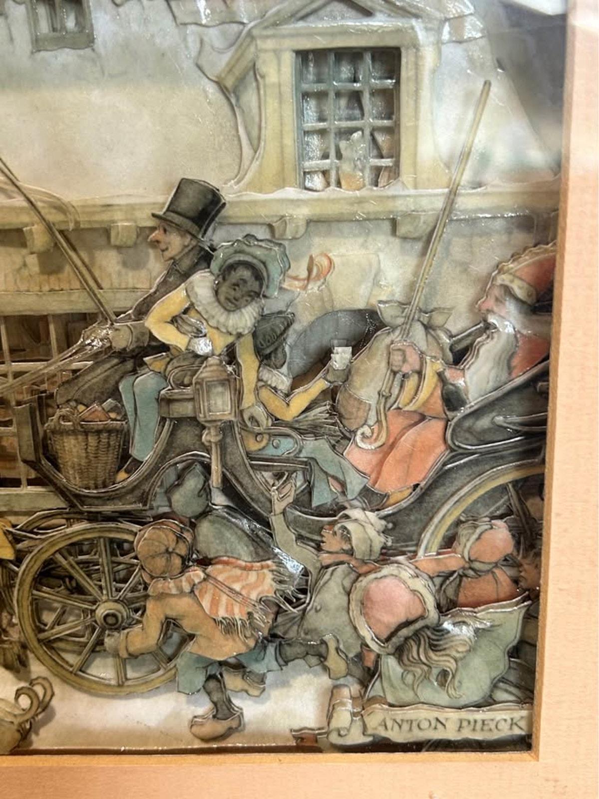 Vintage Anton Pieck 3D Shadow Box St. Nicolaas Winter Scene 1970s