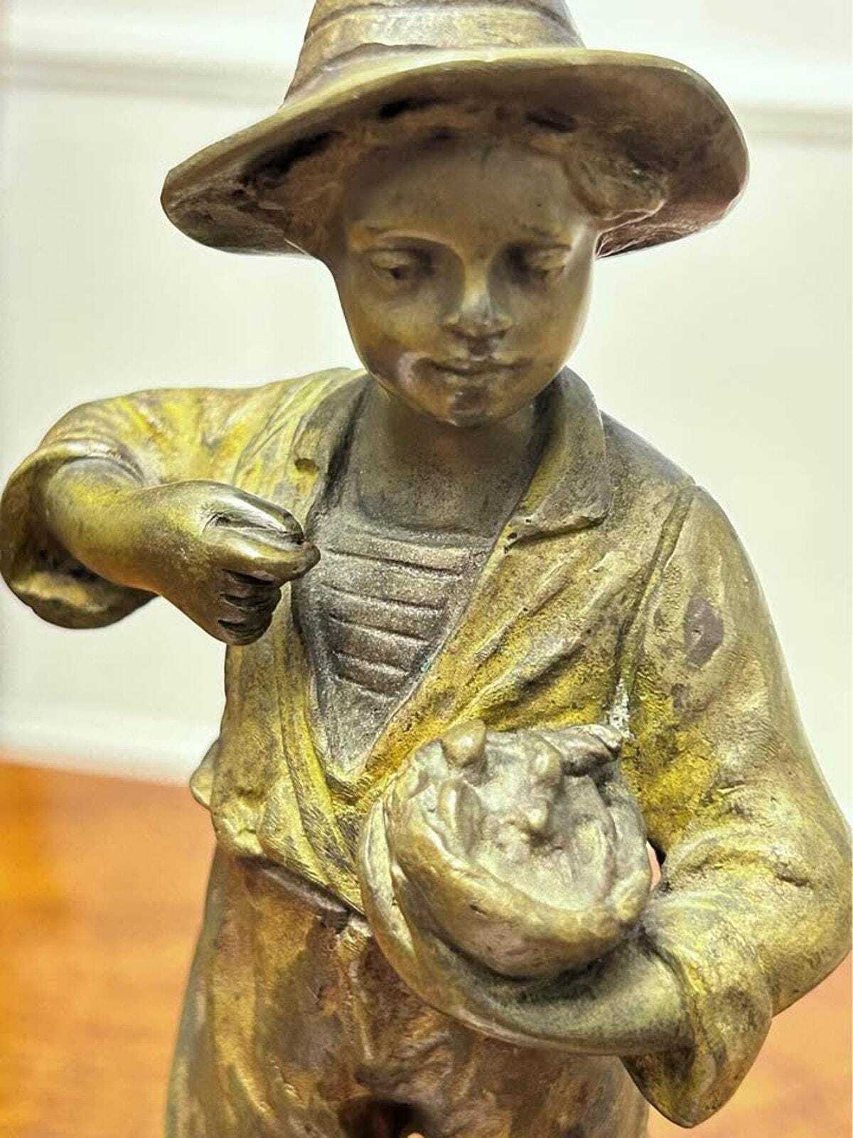 Antique French Bronze Peasant Boy Sculpture by Goyeau