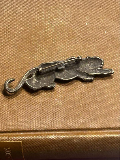 Vintage Brass Tone Crouching Leopard Brooch - 3 Inch