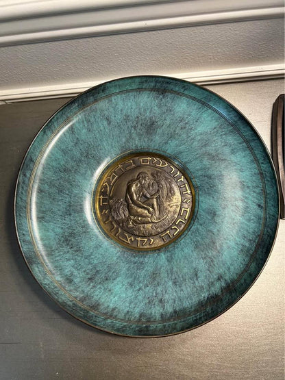 Pal-Bell Israel Mid-Century Bronze Patina Plate "Sowers in Tears"