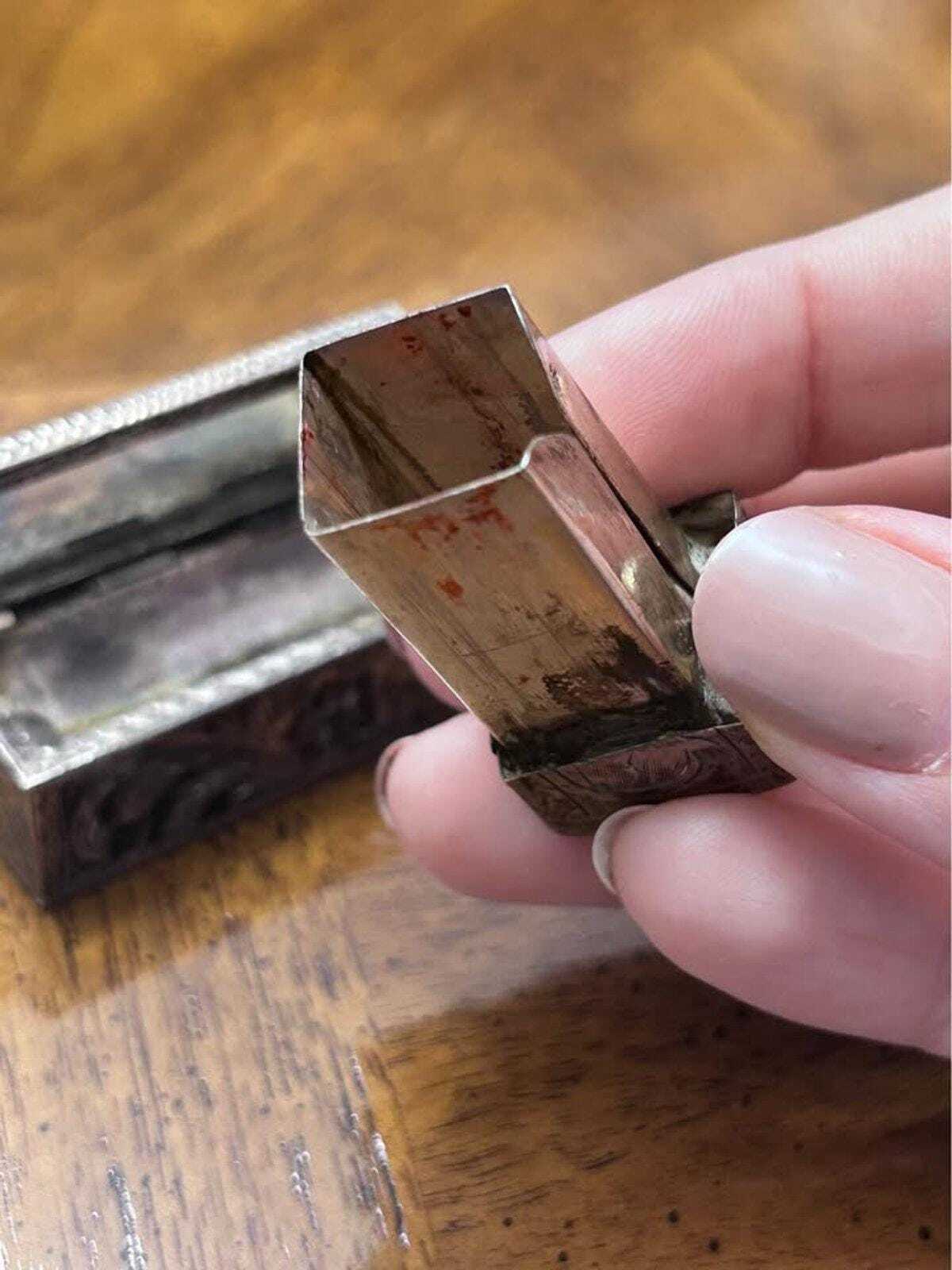 Antique 800 Silver Engraved Sliding Lipstick Case with Hidden Mirror