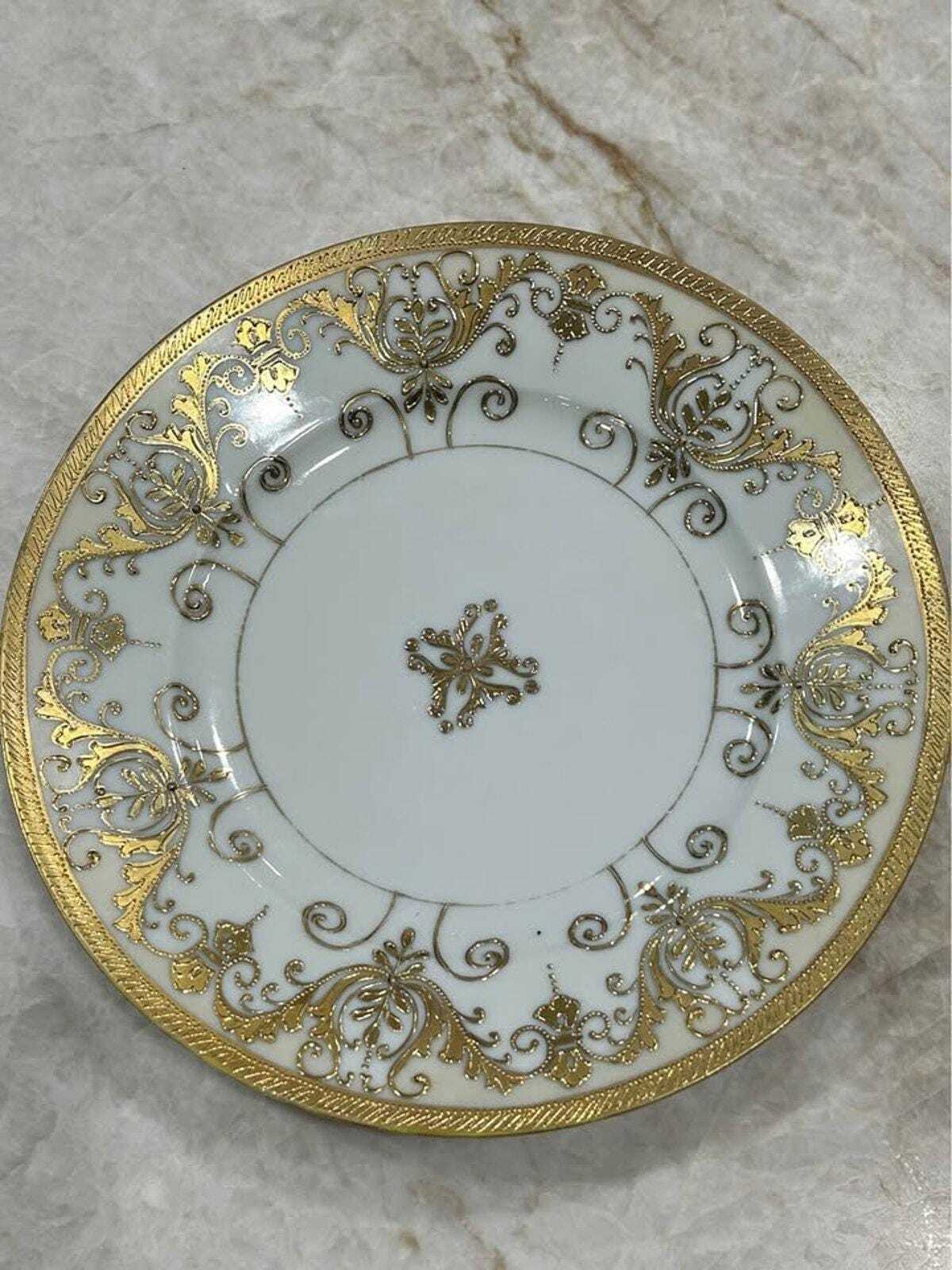 Antique SNB Nagoya Nippon Porcelain Plate Heavy Gold Gilt and Raised Beading