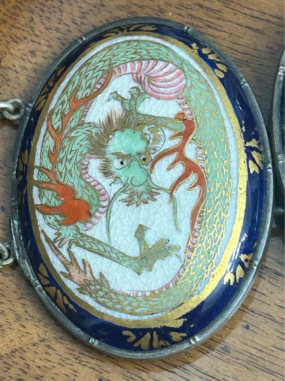 Antique Meiji Period Japanese Satsuma Dragon Belt Buckle