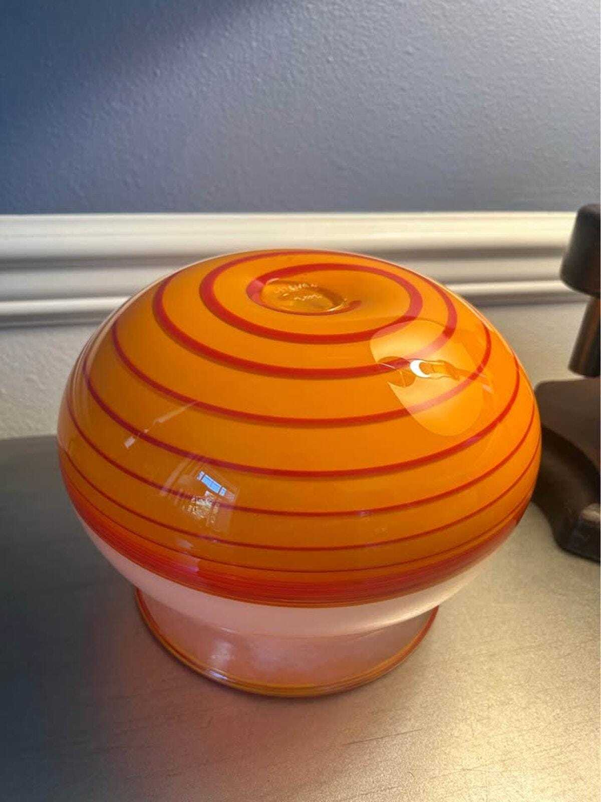 Vintage 2002 Callahan McVay Studio Art Glass Hand Blown Orange Swirl Vessel