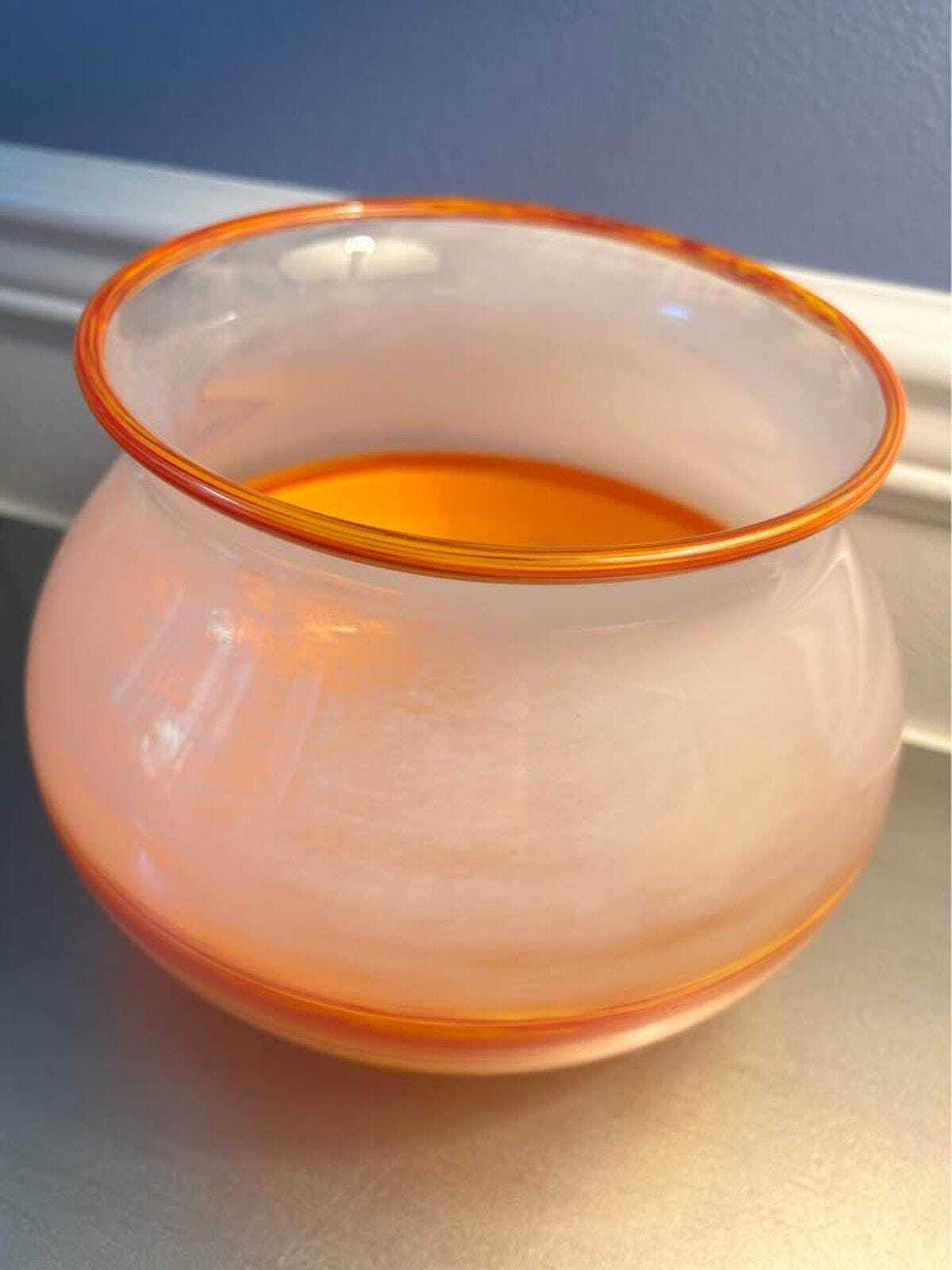 Vintage 2002 Callahan McVay Studio Art Glass Hand Blown Orange Swirl Vessel