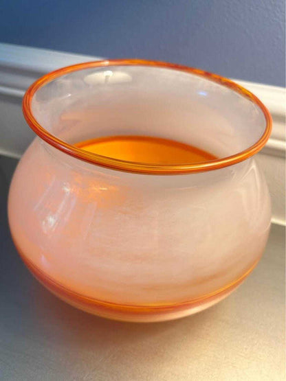Vintage 2002 Callahan McVay Studio Art Glass Hand Blown Orange Swirl Vessel