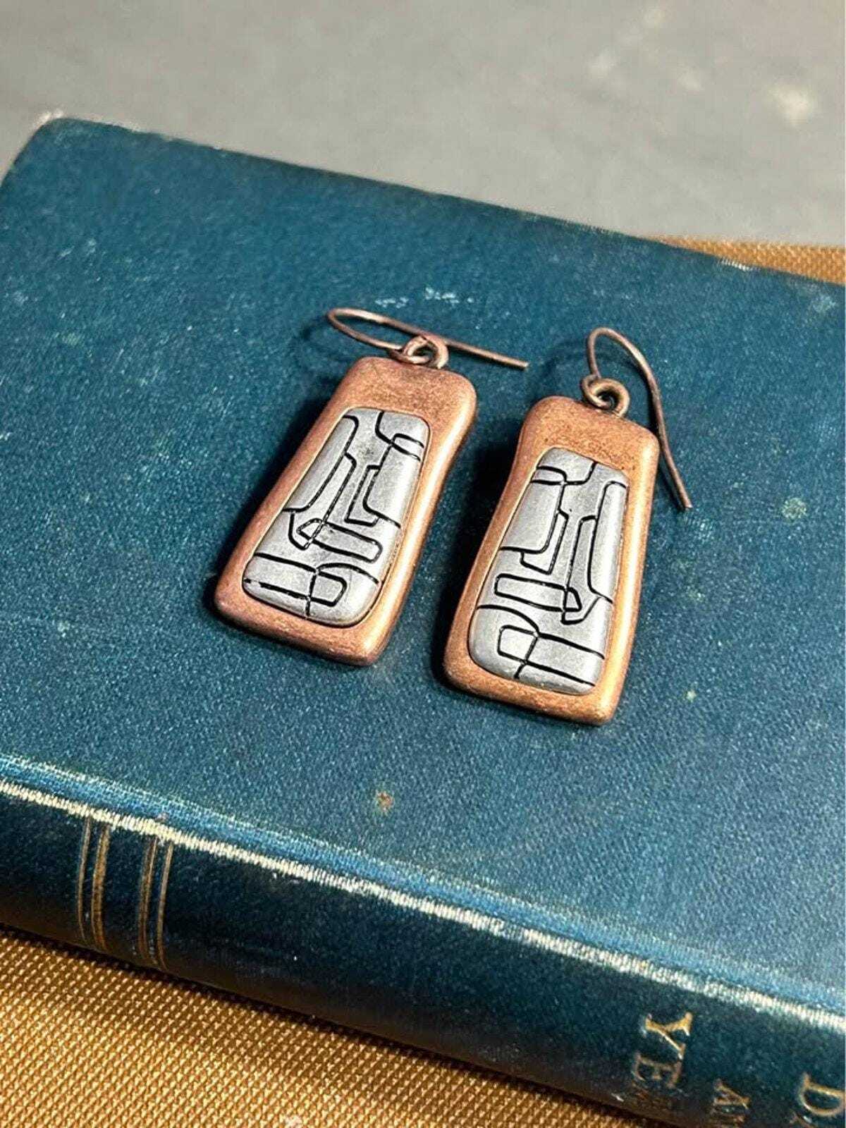Premier Designs Vintage Mixed Metal Abstract Geometric Dangle Earrings