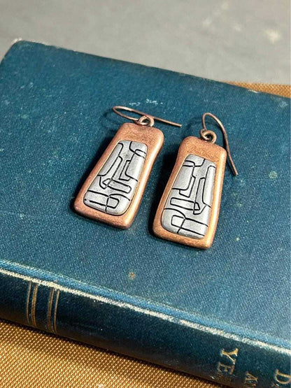 Premier Designs Vintage Mixed Metal Abstract Geometric Dangle Earrings