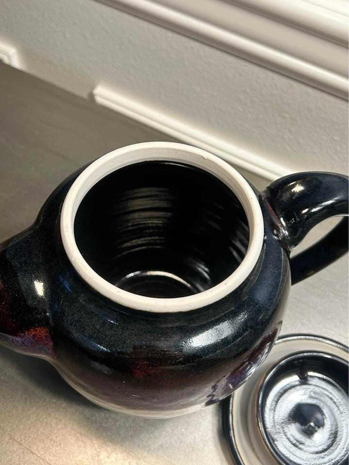 Larry Bruning Signed Porcelain Teapot | Leopard Black with Lilac & Cranberry Accents | Mid-90s Studio Work