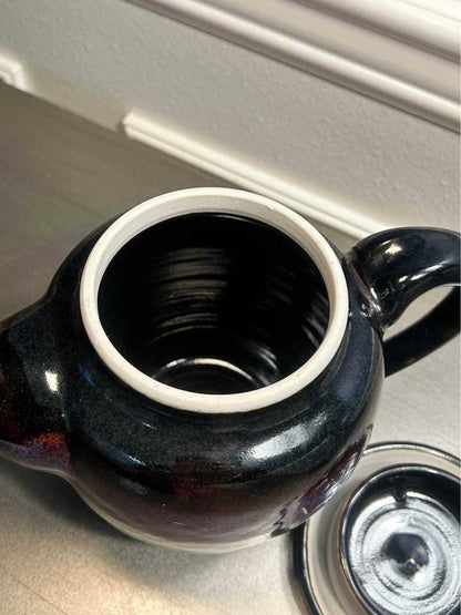 Larry Bruning Signed Porcelain Teapot | Leopard Black with Lilac & Cranberry Accents | Mid-90s Studio Work