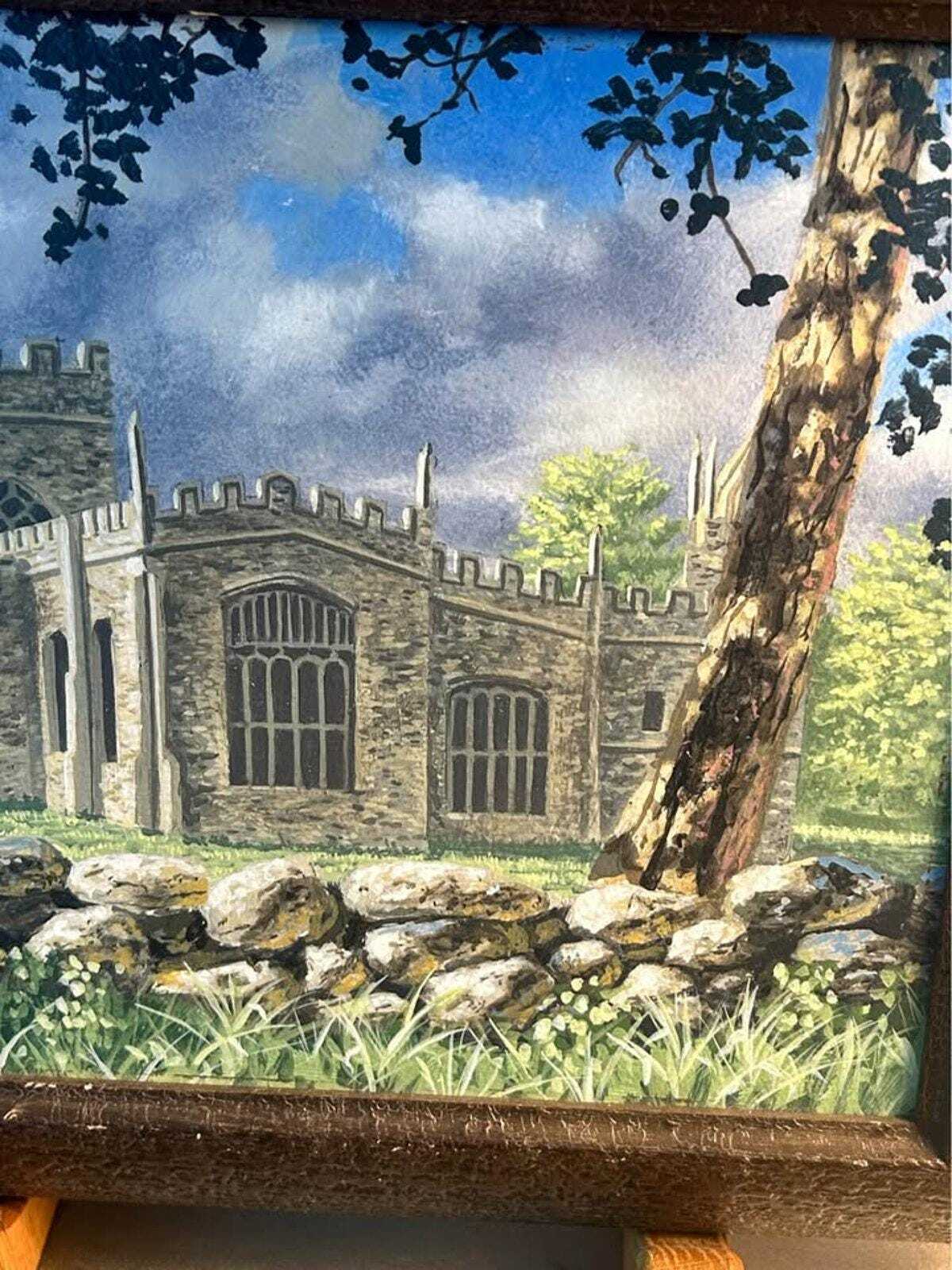 Vintage 1984 D. Mooney Original English Parish Church Landscape Painting