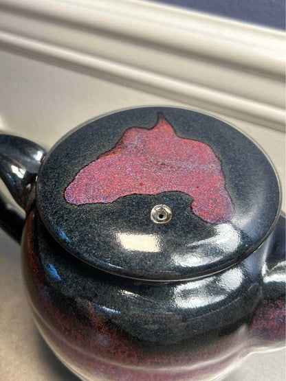 Larry Bruning Signed Porcelain Teapot | Leopard Black with Lilac & Cranberry Accents | Mid-90s Studio Work