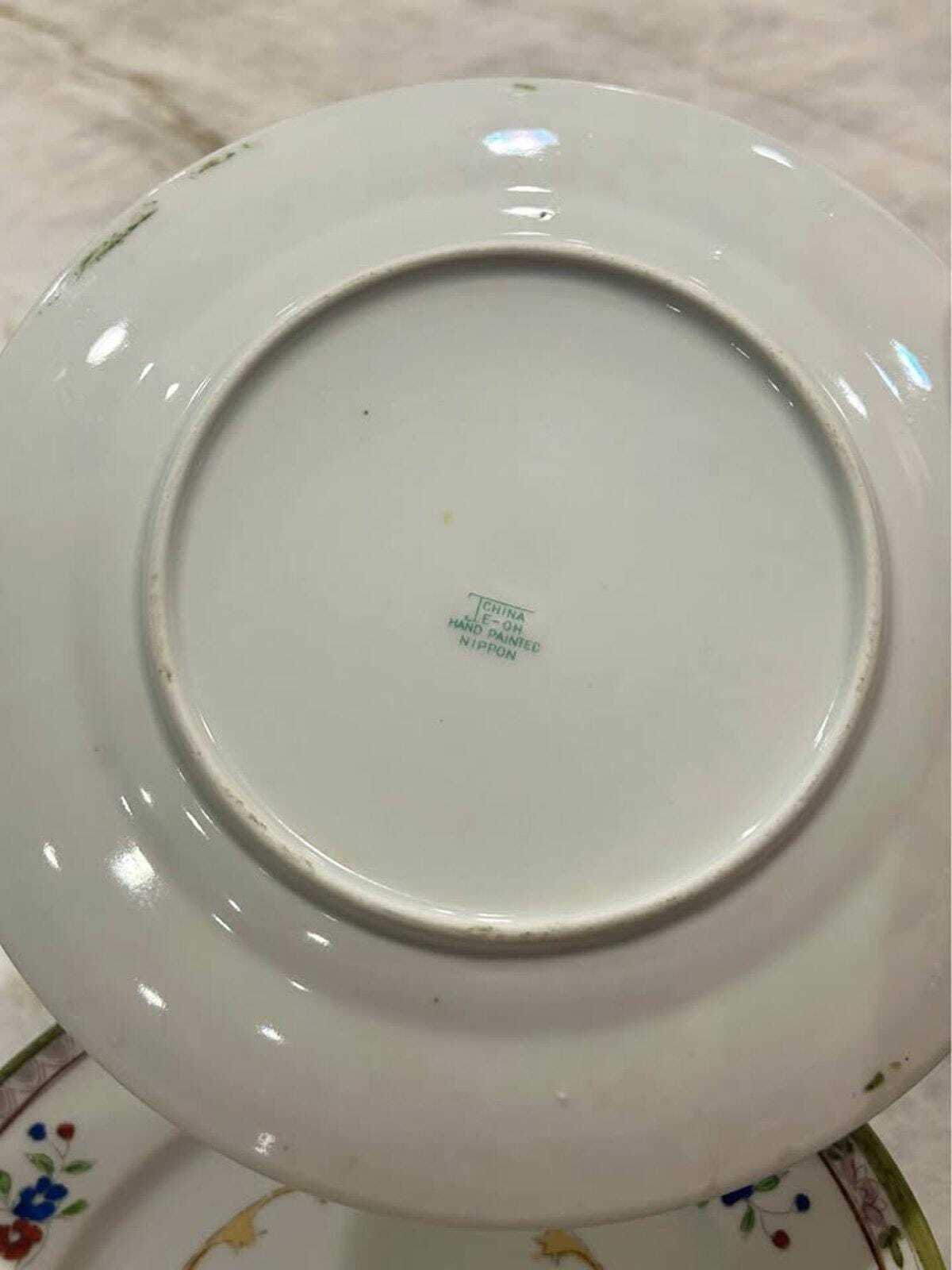 Antique Set of 6 E-OH Nippon Hand Painted Floral Dessert Plates